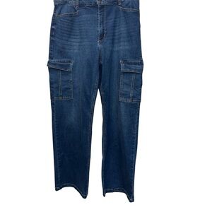 Sofia by Sofia Vergara Dark Blue Denim Cargo Jeans, Sz 16, wide leg, trousers